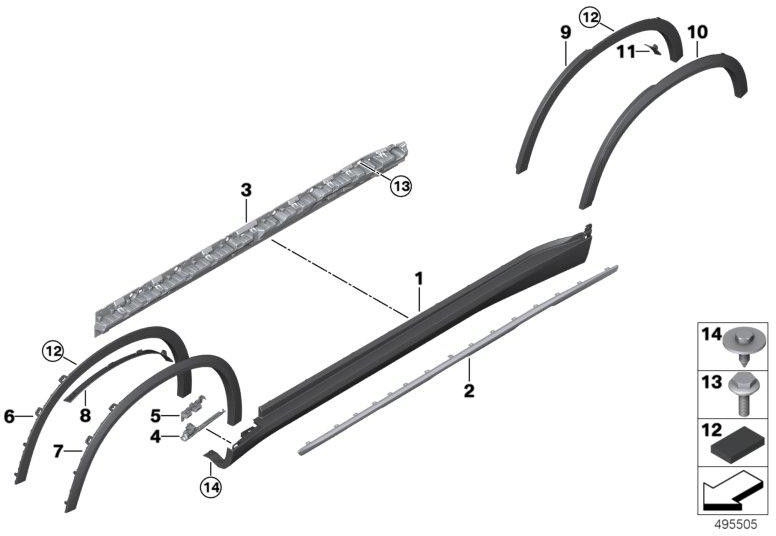 BMW正面左の本物のradlaufカバー（51777469415）| 51777469415