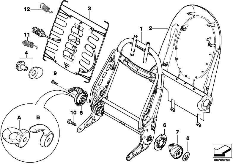 左ミニのBMW本物のバックレストフレーム（52107124053）| 52107124053