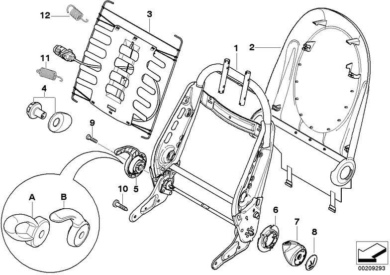 右側のBMW純正バックレストフレーム（52107124054）| 52107124054