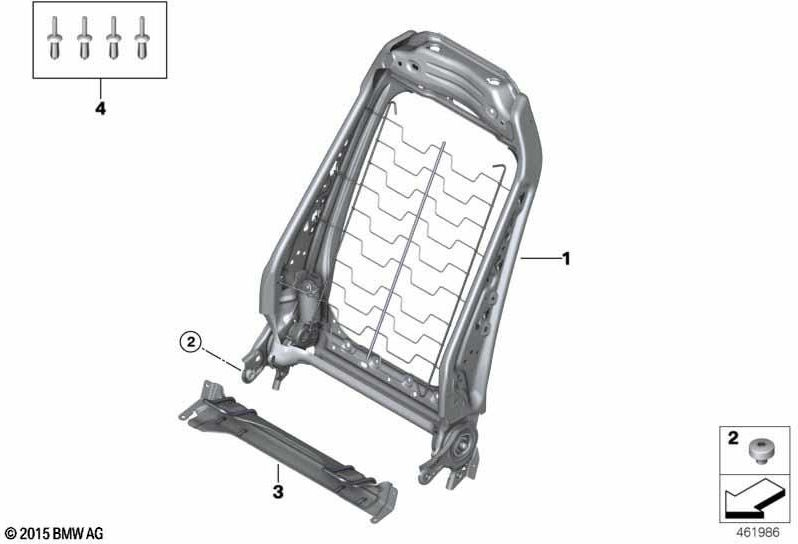 BMW純正バックレストフレームは電気的に左（52107366339）| 52107366339