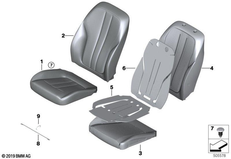 BMW本物のカバーベースシートレザーLCFKブラック（52107457694）| 52107457694