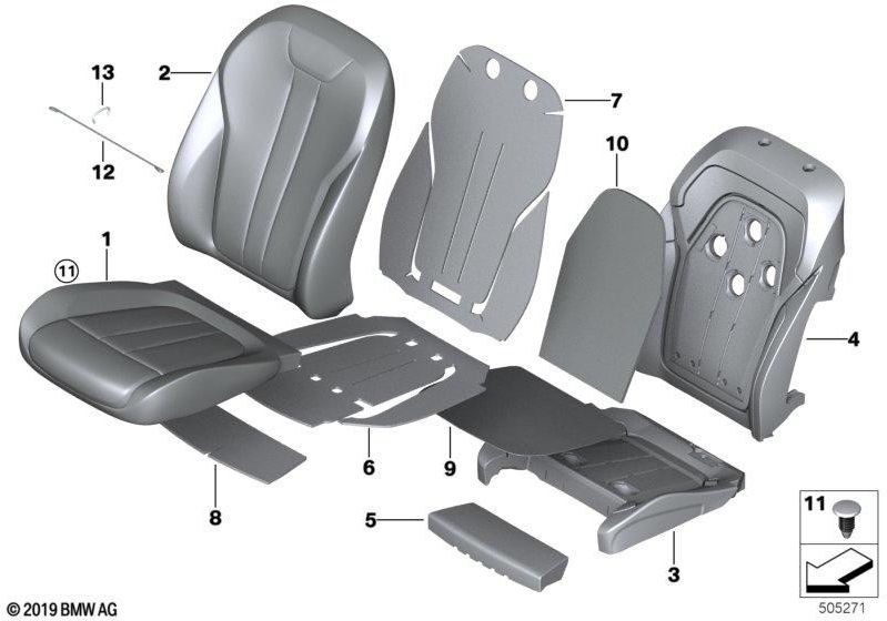BMW本物のカバーコンフォートバック右側のイレブンホワイト（52107932156）| 52107932156