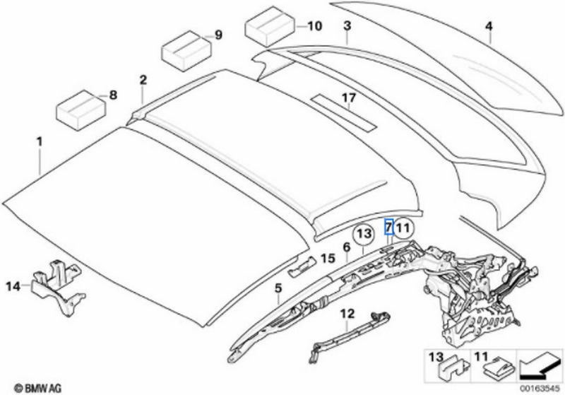 BMW純正Satz Tierbagen Roof Primed 3 -Seater F33 4シリーズF83（54375A19AA4）| 54375A19AA4