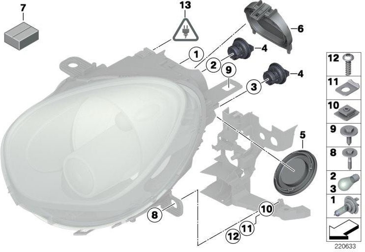 BMW本物の修理セット右側のホルターヘッドライト（61119807304）| 61119807304