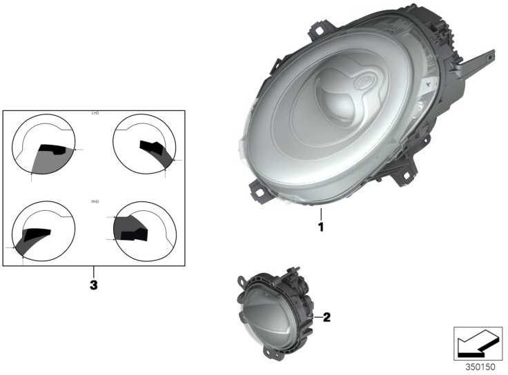 BMW本物のヘッドライトが右のミニ（63117383216）に導かれました| 63117383216