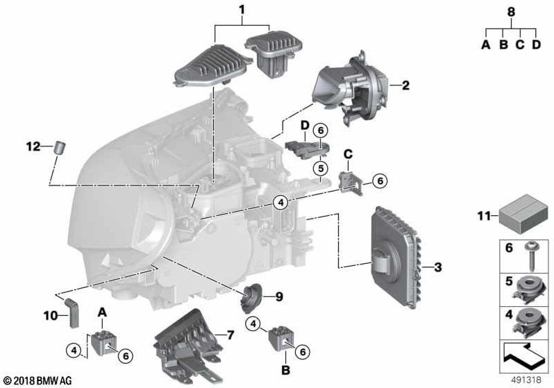 BMW本物のLEDモジュール右側の昼間のランニングライト（63117489238）| 63117489238