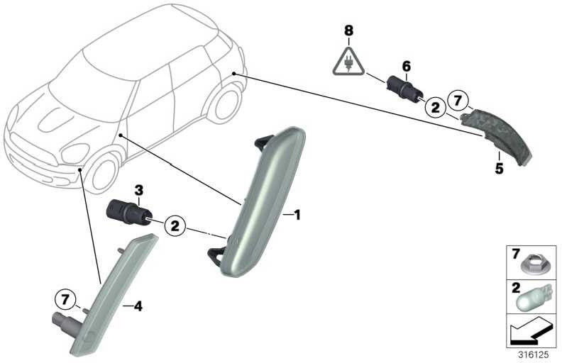BMW本物の追加の点滅ライトイエロー右ミニ（63139802568）| 63139802568
