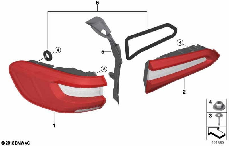 BMW右側の本物のリアランプLEDサイドウォール（63215A164B2）| 63215A164B2