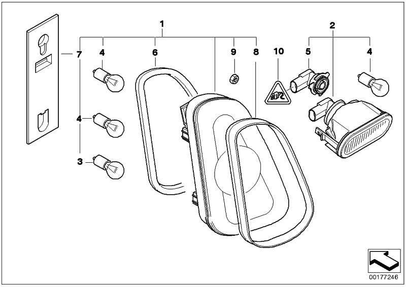 右のミニ上のBMW純正リアランプ（63217166956）| 63217166956