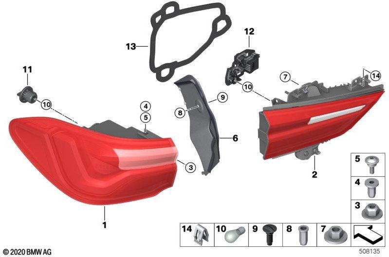 BMW本物のセットシールテールライトテールゲート（63217489476）| 63217489476