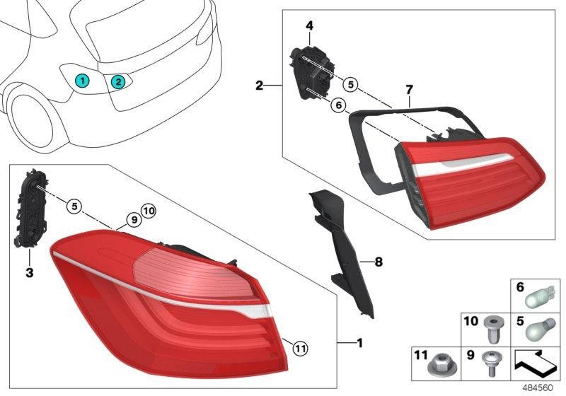 BMW本物のランプキャリアリアライトサイドウォール（63218737649）| 63218737649