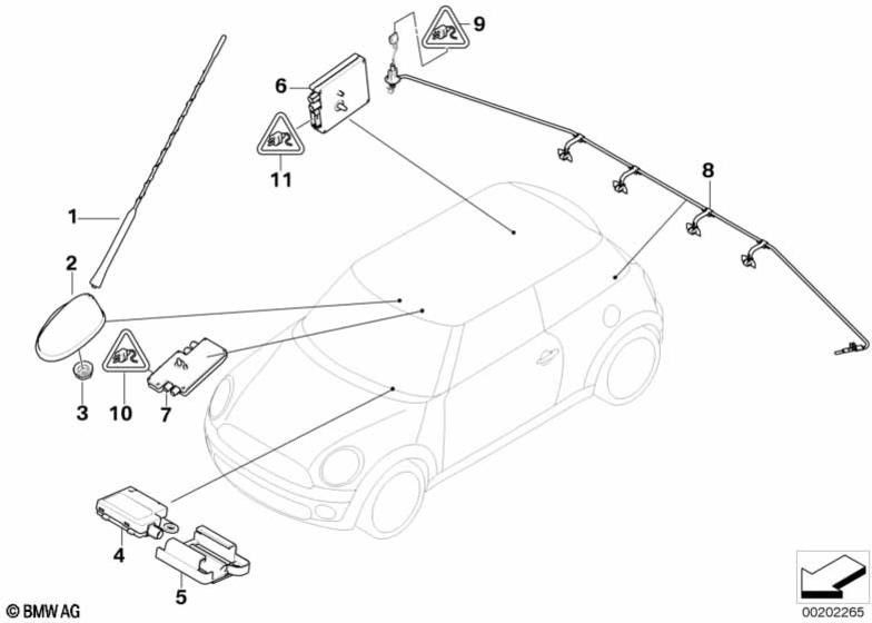BMW本物のアンテンストッスファンガーFM/DAB（65203453590）| 65203453590