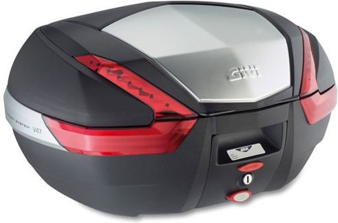 Givi V47N Top Case, color Black with aluminum pattern finishing and Red reflectors, 47 Liters, fits MonoKey plate | V47N - Webike Thailand