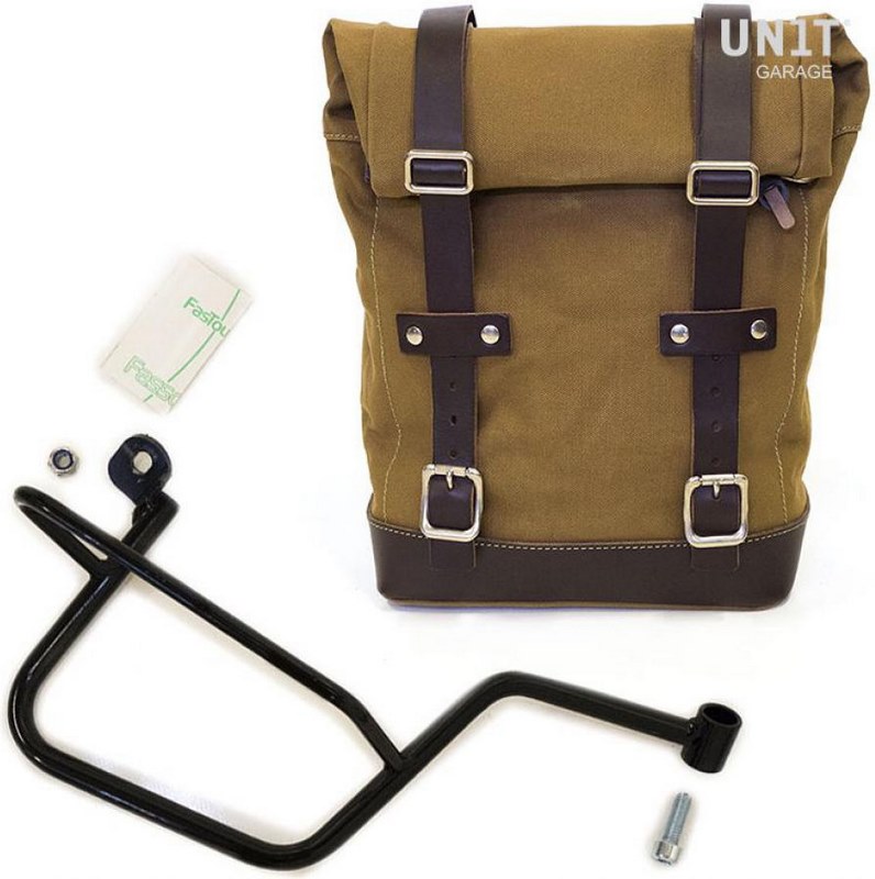 Unit Garage Side Pannier Canvas + Right Subframe Guzzi V7, Beige/Brown | U001+2213DX-Beige-Brown - Webike Thailand