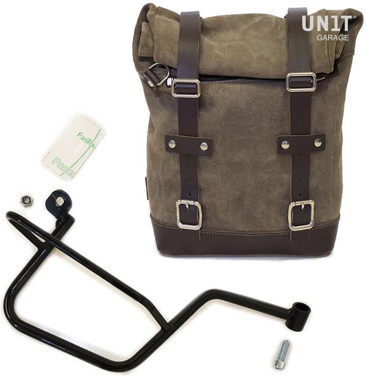 Unit Garage Waxed Suede Side Pannier + Right Subframe Guzzi V7, MossGrey | U002+2213DX-MossGrey - Webike Thailand