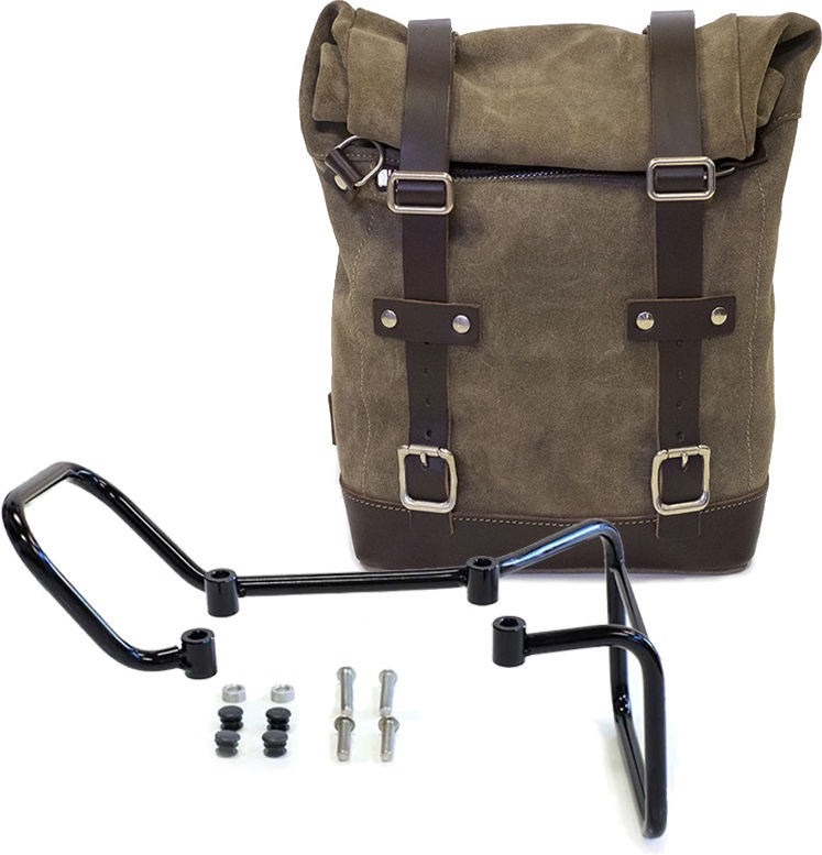 Unit Garage WAXED SUEDE SIDE PANNIER + SUBFRAME HUSQVARNA 401, Mossgrey | U002-3000-Mossgrey - Webike Thailand