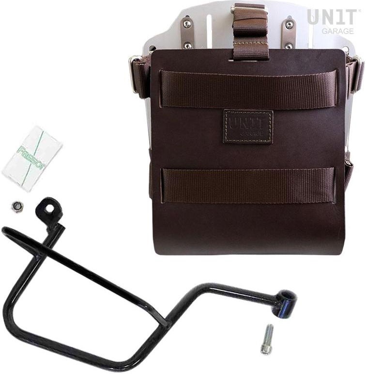 Unit Garage Carrying system in aluminum with adjustable leather front, Quick Release System and frame, Brown/Silver | U085+U000+2213DX-Brown-Silver - Webike Thailand