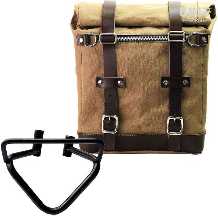 Unit Garage Canvas Side Pannier Scram 22L-30L + Right Subframe husqvarna 200 2020 until now, Beige/Brown | U201+3003DX-Beige-Brown - Webike Thailand