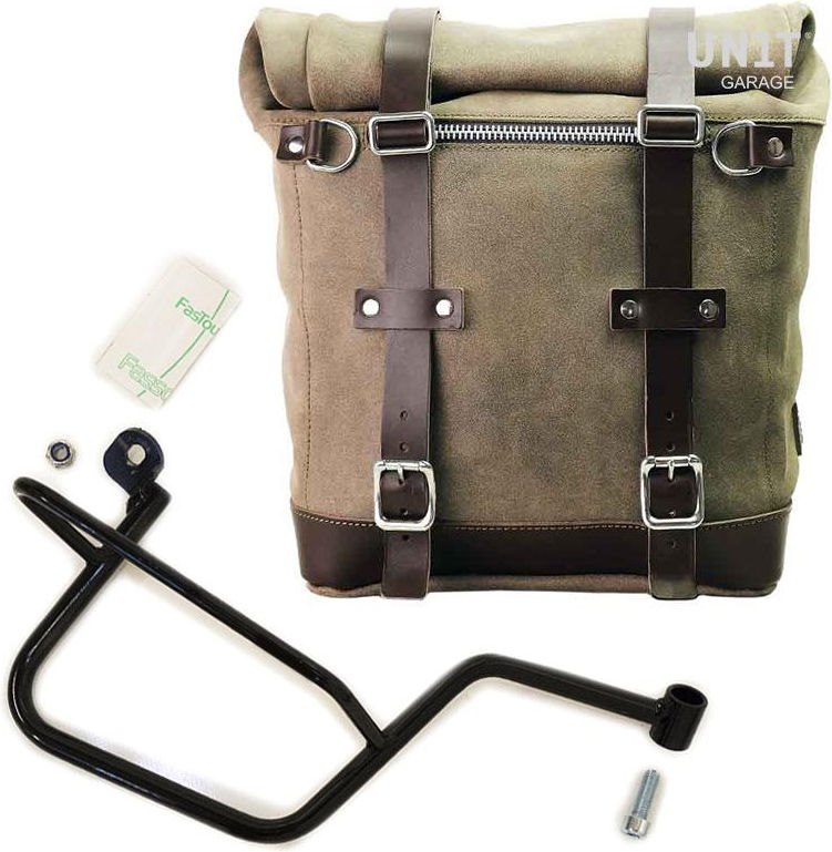 Unit Garage Waxed suede side pannier Scram 22L-30L + Right Subframe Guzzi V7, MossGrey | U202+2213DX-MossGrey - Webike Thailand